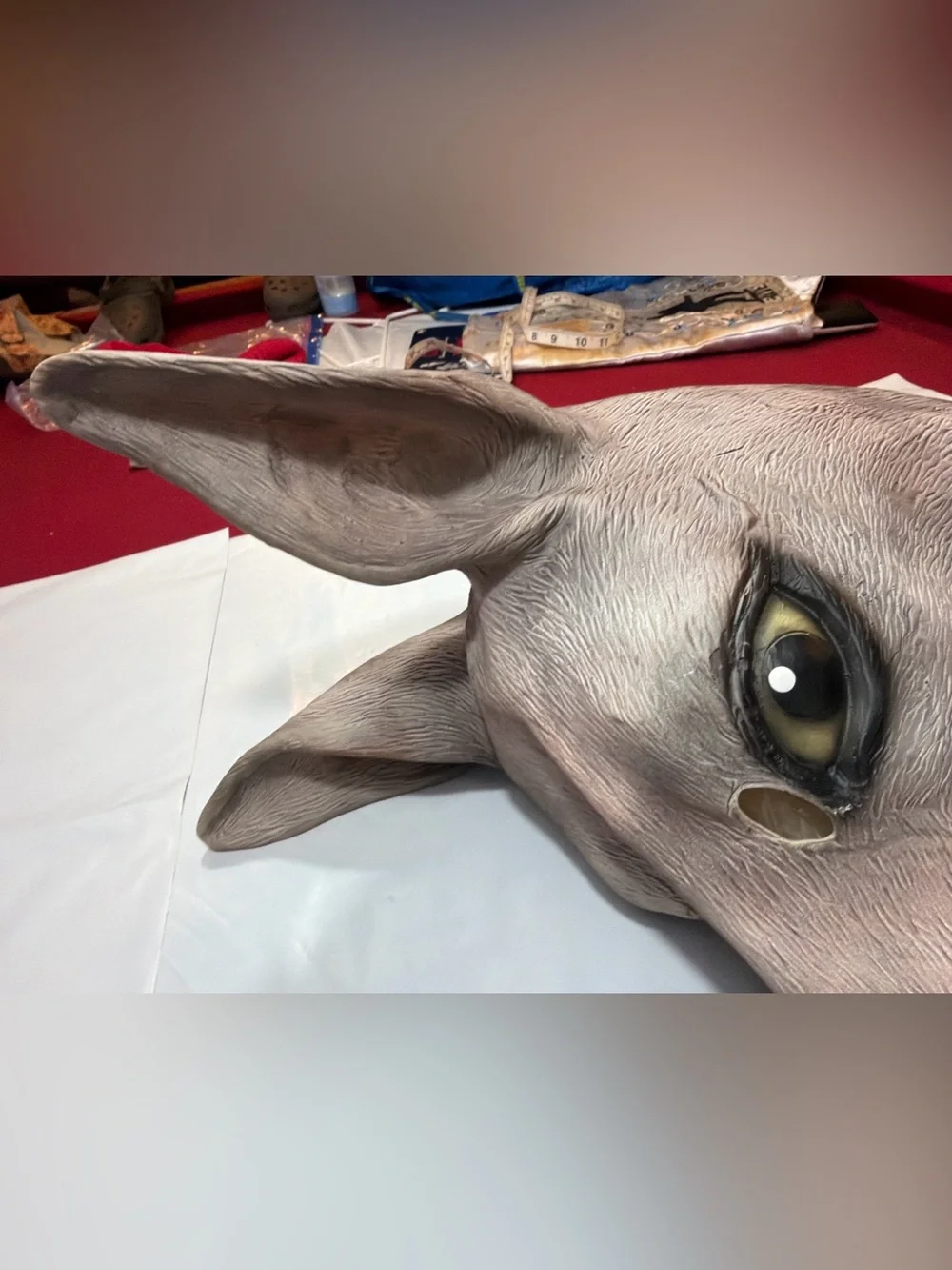 Kangaroo Head Gray Animal Mask Latex Adult Size Halloween Masquerade Long Ears